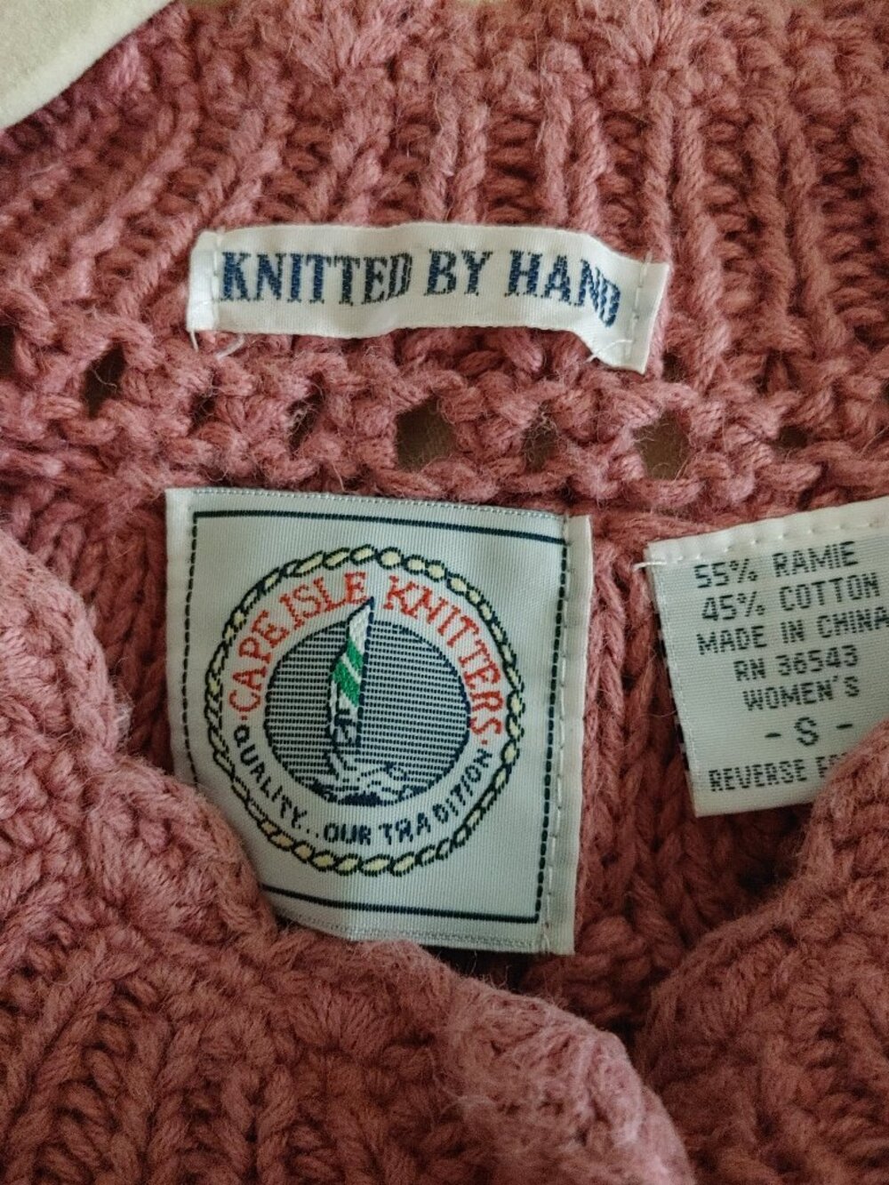 Cape Isle Knitter Vintage Hand Knit Cardigan Sweater Rose Size S - Picture 7 of 7